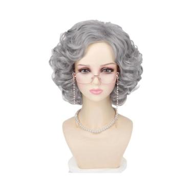 Imagem de Peruca Sintética Curta E Cacheada Cinza Para Mulheres Com 5 Acessórios