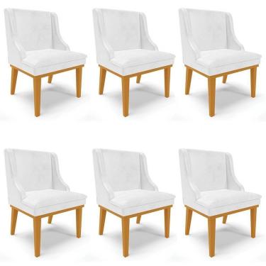 Imagem de Kit 6 Cadeiras Estofadas Base Fixa De Madeira Castanho Lia Sintético Premium Branco - Ibiza