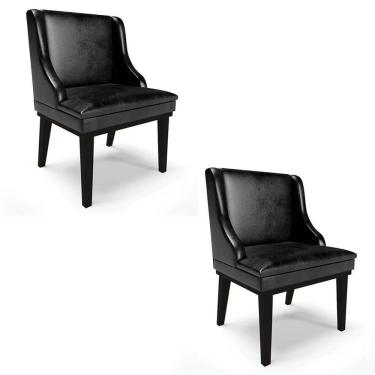 Imagem de Kit 2 Cadeiras Estofadas Base Fixa De Madeira Preto Lia Sintético Premium Preto - Ibiza