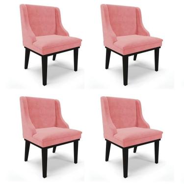 Imagem de Kit 4 Cadeiras Estofadas Para Sala De Jantar Base Fixa De Madeira Preto Lia Suede Rosê - Ibiza