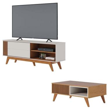 Imagem de Rack Bancada Otawa Off White Freijó Com Mesa De Centro Jeri Freijó Off White - Colibri