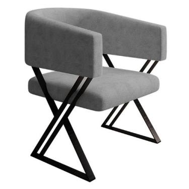 Imagem de Poltrona Decorativa Mirela Pes Metal Linho Cinza Vconcept - Vns Concep