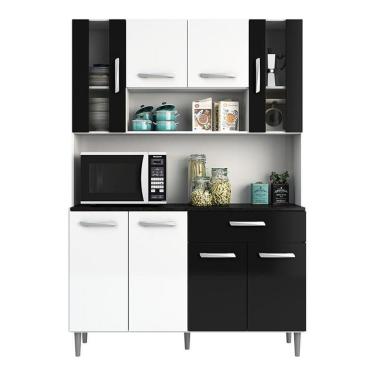 Imagem de Armario Cozinha 8 Portas 1 Gaveta Gabi Branco/Preto
