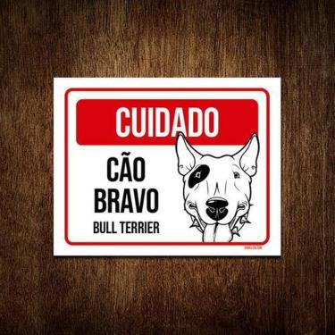 Imagem de Kit 10 Placas Cuidado Cão Cachorro Bravo Bull Terrier