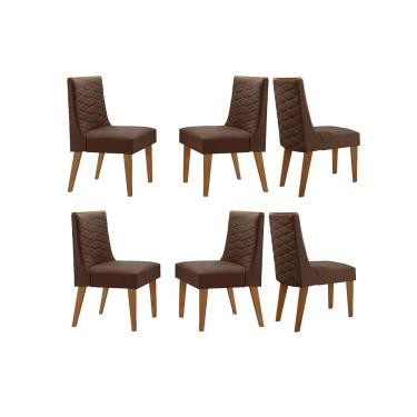Imagem de Cadeira de Cozinha Dafne Kit 6 Un Madeira Capuccino/Suede Marrom - Rufato