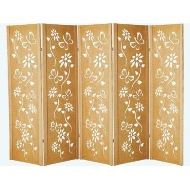 Imagem de Biombo 5 Folha Ripado MDF Cru Divisor Ambiente Madeira Floral Divisóri