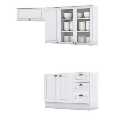 Imagem de Balcão de Pia 120cm com Armário 1 Porta e Armário 3 Portas com Vidro Americana Branco H...