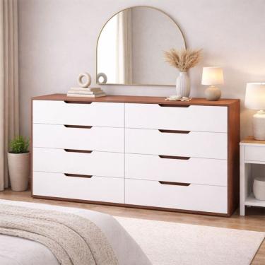 Imagem de Cômoda Madri 8 Gavetas Branco/Freijó - Politorno