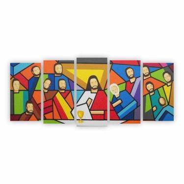 Imagem de Quadro Religião Santa Ceia Moderna Colorida Canvas 155X65Cm