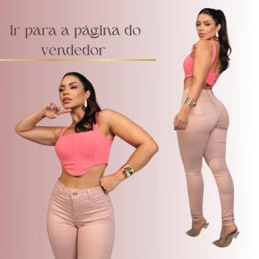 Imagem de Calça Skinny Rose Feminina de Sarja com Lycra Cintura Alta Modelo Leva