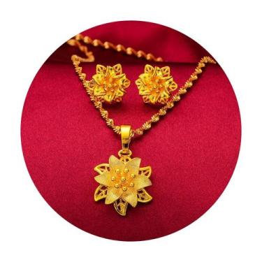 Imagem de Jogo Kit de Colar e Brincos Femininos Luxo Banhado Ouro - - anjo da ma