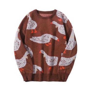 Imagem de Suéter Masculino De Tricô Com Gola Redonda E Estampa Jacquard De Pato 