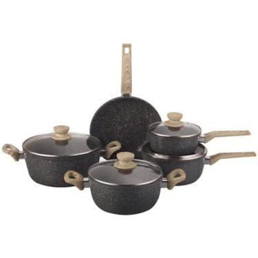 Imagem de Jogo De Panelas Oster Indução 5 Peças Cerâmica Marble Dark Grey Preto 