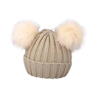 Imagem de Gorro De Inverno Tricotado Para Bebês Com Pompom Fofo, Quente E Sólido