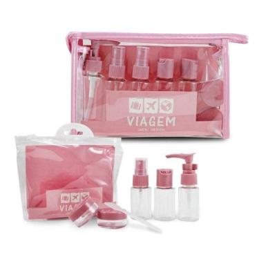 Imagem de 2 Kits De Frascos Para Viagem - 7 Peças E 10 Peças - Jacki Design Rosa