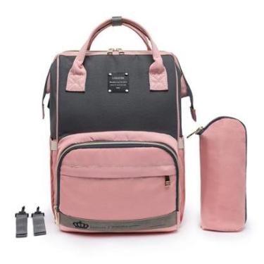 Imagem de Mochila Bolsa Maternidade Bebê Lequeen Menina Menino Com Porta Mamadeira Térmico-Feminino