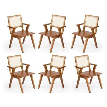 Imagem de Kit 6 Cadeiras Madeira Maciça em Palhinha Natural e Braço Angular Paglia Mel