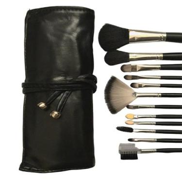 Imagem de Kit 12 Pinceis de Maquiagem Completo Pincel Estojo Preto - Make Import