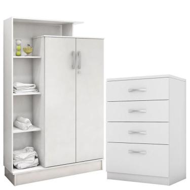 Imagem de Cômoda e Armário Multiuso Astral Elite 4 Gavetas MDF Puxador Plástico Branco Brilhante