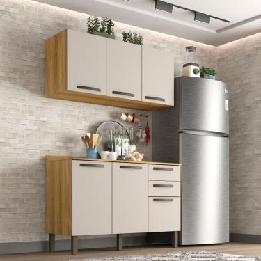 Imagem de Cozinha Compacta Valencia 6 Portas 2 Gavetas em MDF 120cm Off White e Carvalho