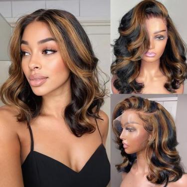 Imagem de Perucas frontais de renda Afribye Highlight Body Wave 14", cabelo huma