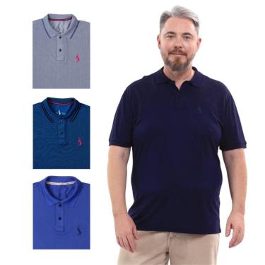 Imagem de Kit 4 Camisa Polo Plus Size Lisa Casual Elegante Ocasiões