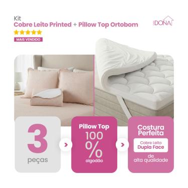 Imagem de Kit Pillow Top Ortobom 200 Fios Percal 100% Algodão Hipoalérgico Mais Cobre Leito 3 Peç...
