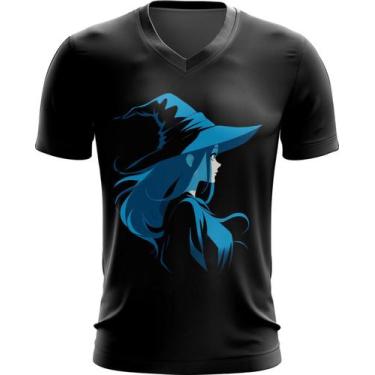 Imagem de Camiseta Gola V Bruxa Halloween Azul Festa 12 - Kasubeck Store®, INF 0