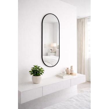 Imagem de Espelho Oval de Parede com Moldura de Couro Design Moderno e Sofistica