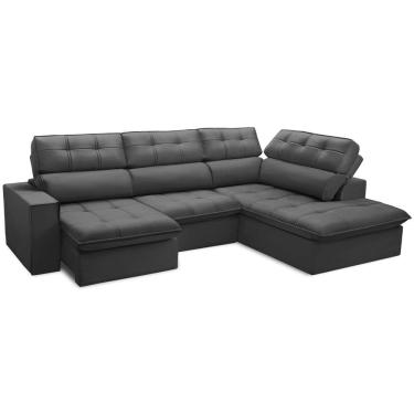 Imagem de Sofá 4 Lugares Retrátil Reclinável Chaise Direito 288cm Solin F04 Veludo Grafite - Lyam Decor