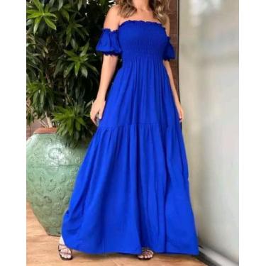 Imagem de Vestido Longo Ciganinha Lastex - LM Modas, Azul bic