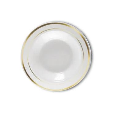 Imagem de Prato Sopa Branco com Borda Dourada Descartável de Luxo 06 unidades Silverplastic