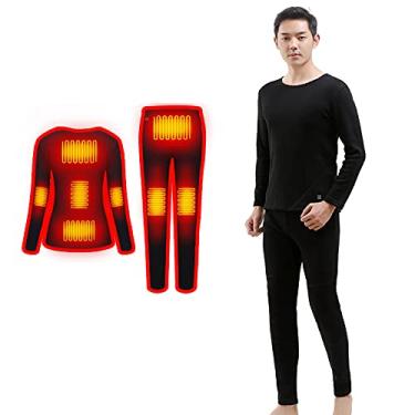 Imagem de Conjunto de roupa íntima térmica térmica, camisetas e calças aquecidas por USB para homens e mulheres forradas com lã para esportes de inverno ao ar livre, preto-G