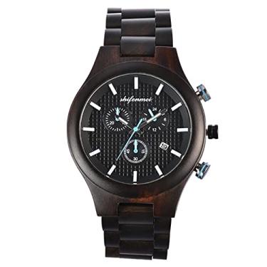 Imagem de Relógio de pulso de madeira para homens, analógico, quartzo, mostrador de data, pulseira de madeira leve, feita à mão, presente masculino