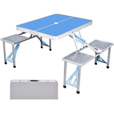 Imagem de Mesa de piquenique portátil dobrável para acampamento, mesa portátil de liga de alumínio com 4 assentos, conjunto de cadeiras para uso interno e externo, acampamento, festa, jardim de churrasco