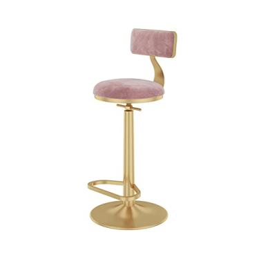 Imagem de Bar Stool com Back, Altura Ajustável Giratória Bar Chair, Veludo Estofados Ouro Metal Frame, Ilha de Cozinha, Counter, Pequeno-almoço Sala de Jantar Stool, 25-31" (Color : Pink)