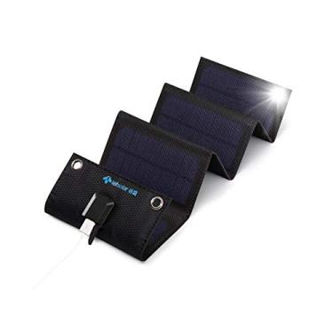 Imagem de Carregamento Solar, Romacci Carregador solar portátil MS9 Carregamento solar recolhível IPX4 Energia solar para acampamento para exterior preto compatível com telefones Apple Tablet PC Android