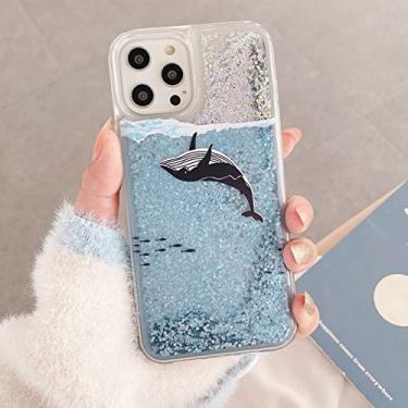 Imagem de Capa de areia movediça líquida Bling para iPhone 13 Pro Max 12 11 Pro XS Max XR X 7 8 Plus SE 2020 Glitter Capas de telefone com estampa de golfinho, Baleia Negra, Para iPhone 13