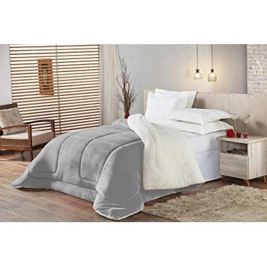 Imagem de Coberdrom Edredom Sherpa solteiro Pele de Carneiro Cinza
