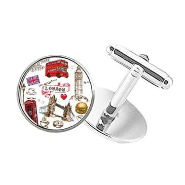 Imagem de DIYthinker Abotoaduras com clipe de botão redondo para carro de ônibus, hambúrguer, Reino Unido