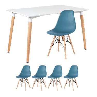 Imagem de KIT - Mesa de jantar retangular Eames 80 x 120 cm branco + 4 cadeiras Eiffel DSW