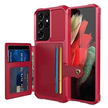 Imagem de para Samsung Galaxy S21 Ultra Plus capa de cartão de crédito PU couro flip capa com suporte de foto capa dura para S21 Ultra, vermelho, para nota 20 Ultra