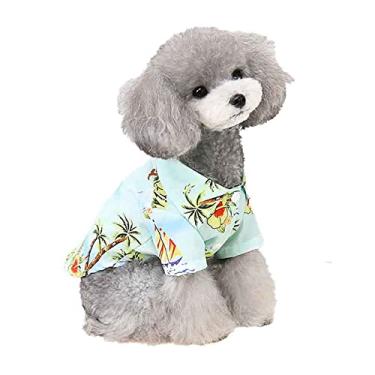 Imagem de Camiseta de cachorro estilo havaiano fina verão casual gato roupas de praia pet macio respirável confortável colete para cães pequenos médios, azul, P (1