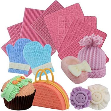 Imagem de Funshowcase Tapete de carimbo de textura de molde de silicone de tricô trançado conjunto de 20 cm para decoração de borda de bolo de açúcar, topo de cupcake, argila de polímero, cera de sabão para projetos de artesanato