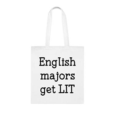 Imagem de Bolsa English Majors Get Lit, presente divertido, bolsa de ombro, bolsas reutilizáveis, cesta de Natal de aniversário, ideia de presente, Branco