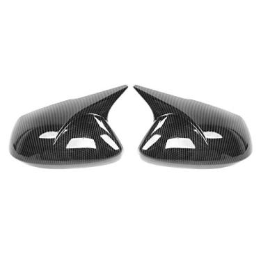 Imagem de Capa para espelho retrovisor, par automático, capa para espelho lateral, capa protetora estilo buzina, peças exteriores do carro, adequado para Sedan/Hatchback (padrão de fibra