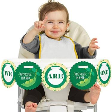 Imagem de Big Dot of Happiness Double the Fun – Duas ervilhas em um pote decoração para cadeira de aniversário de 1 ano – We are One – Banner para cadeira alta de primeiro aniversário