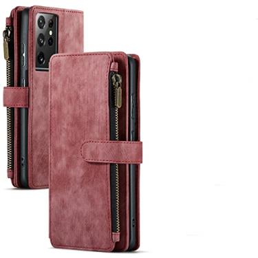 Imagem de Carteira de couro para Samsung Galaxy A53 A51 A33 A52 A72 A32 A22 A12 A30S S20 S21 S22 ultra S10 Plus nota 20 Capa de telefone, vermelha, para S10