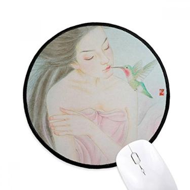 Imagem de DIYthinker Beleza com pássaro estilo chinês aquarela mousepad desktop escritório tapete redondo para computador
