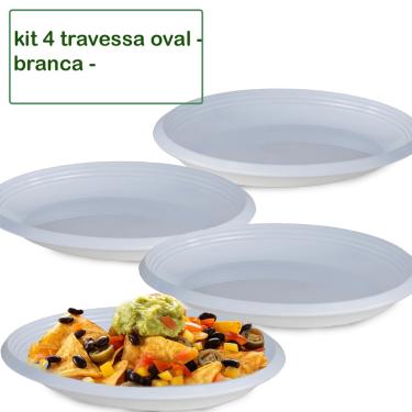 Imagem de Kit 4 Travessa Saladeira Petisqueira Oval Le Chef Branca Plástico